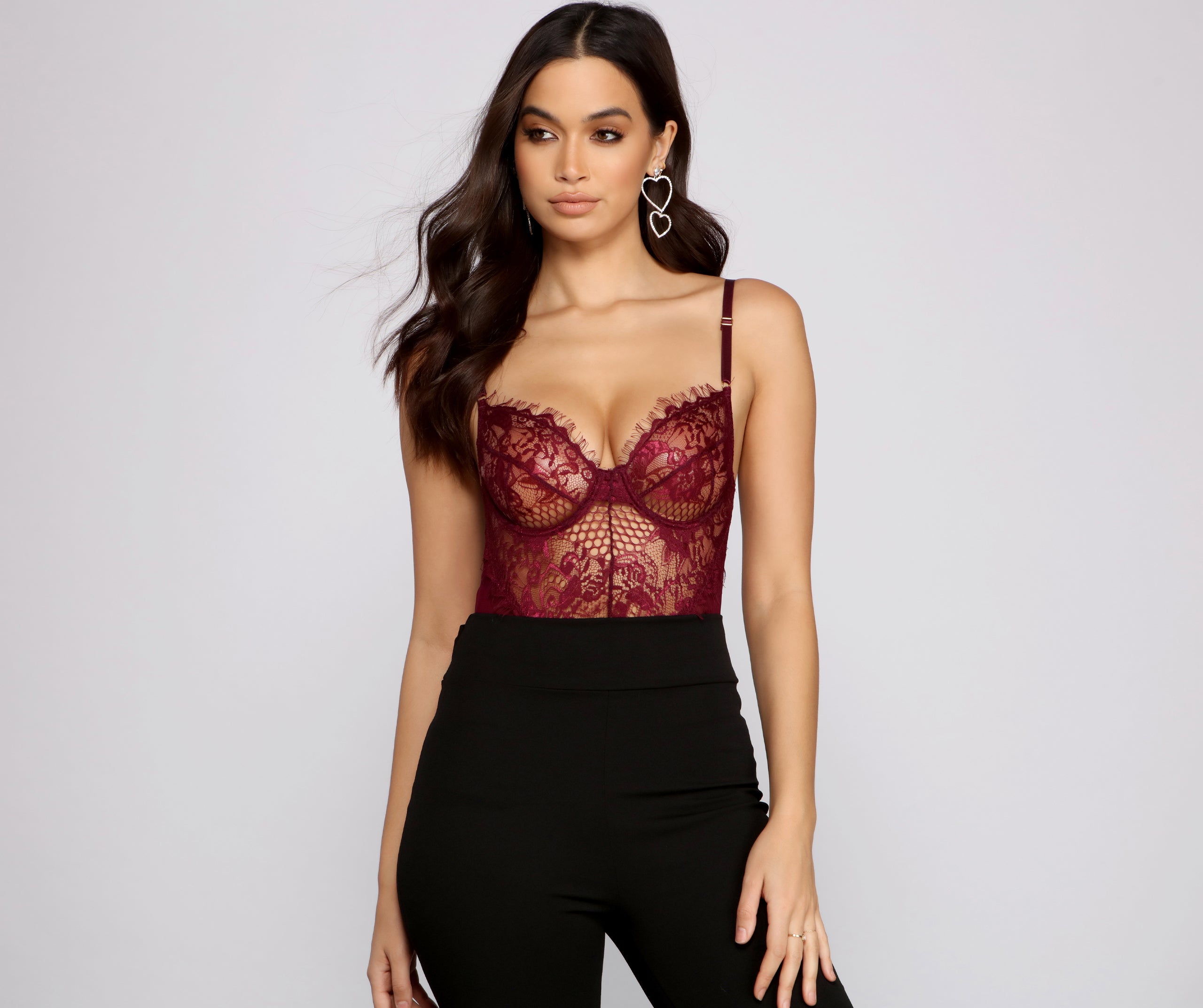 Sultry-Chic Eyelash Lace Bustier Bodysuit