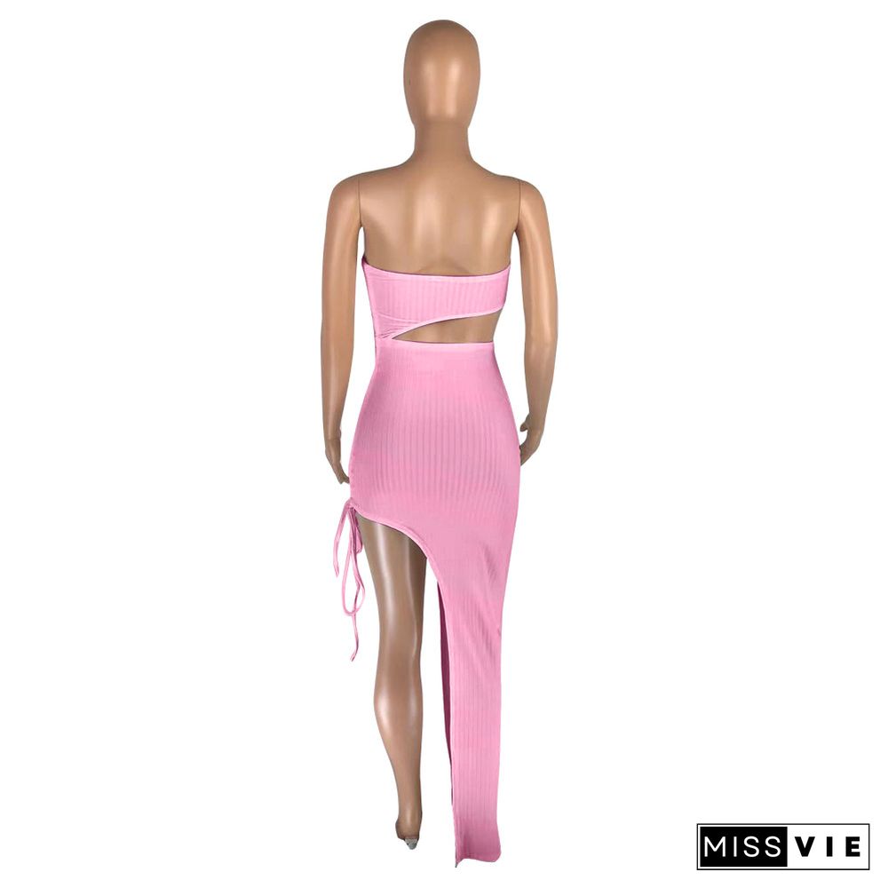 Sexy Strapless Cut Out High Split Party Dress