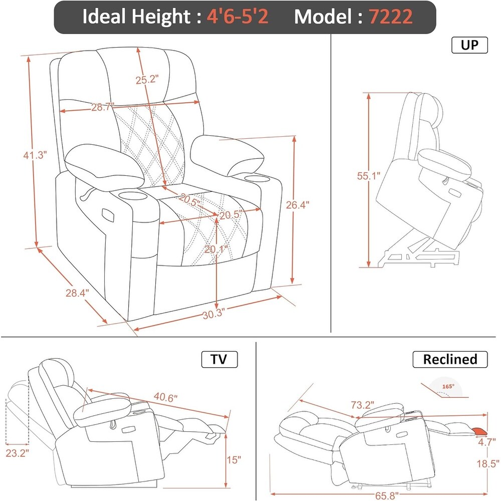 Small Dual Motor Power Lift Recliner Chair with Massage Dual Heating  Adjustable Headrest for Elderly People Fabric 7222