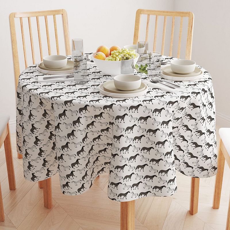 Round Tablecloth， 100% Cotton， 60 Round， Equestrian Pattern