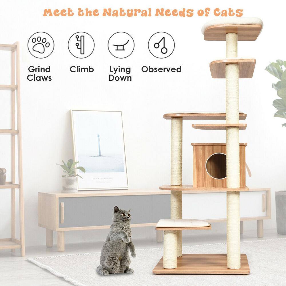 ANGELES HOME 69 in. Tall Brown Sleep and Play Cat Tree M74-8PS31