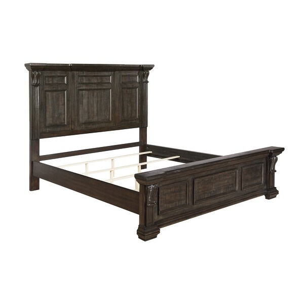 Roundhill Furniture Farson Distressed Dark Walnut Finish Wood Panel Bed， Dresser， Mirror， Two Nightstands - - 33084959