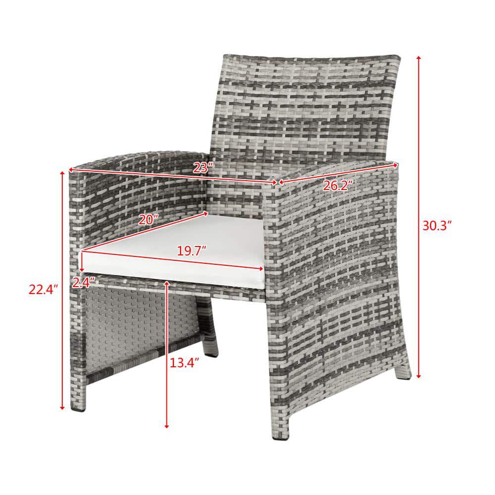 Winado Grey 5Piece Wicker Patio Conversation Set with White Cushions