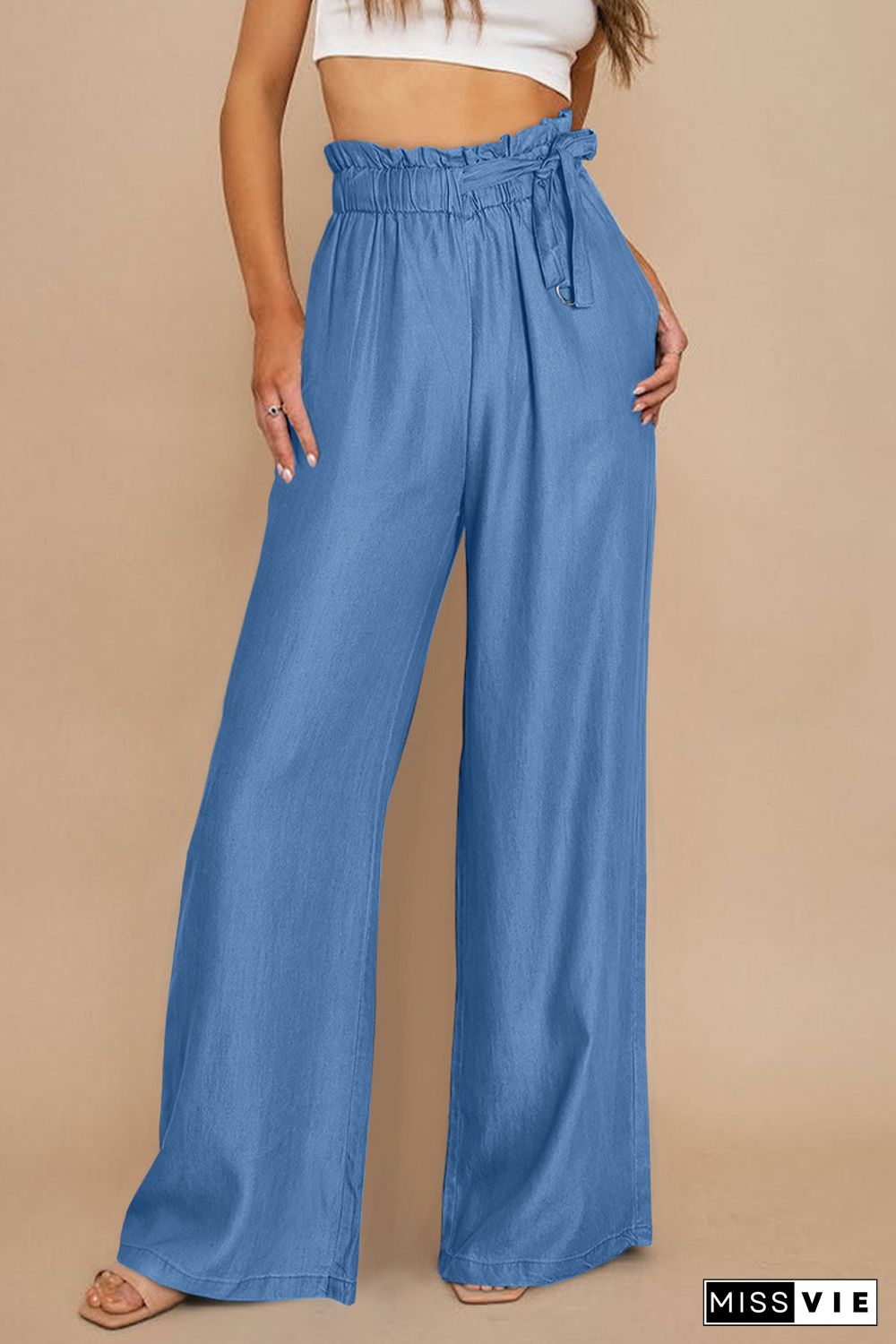 High Waist Pocketed Wide Leg Tencel Jeans