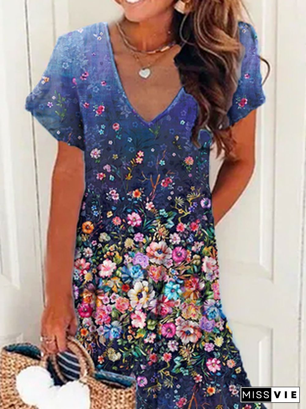 Plus size Floral Short Sleeve Casual Dresses