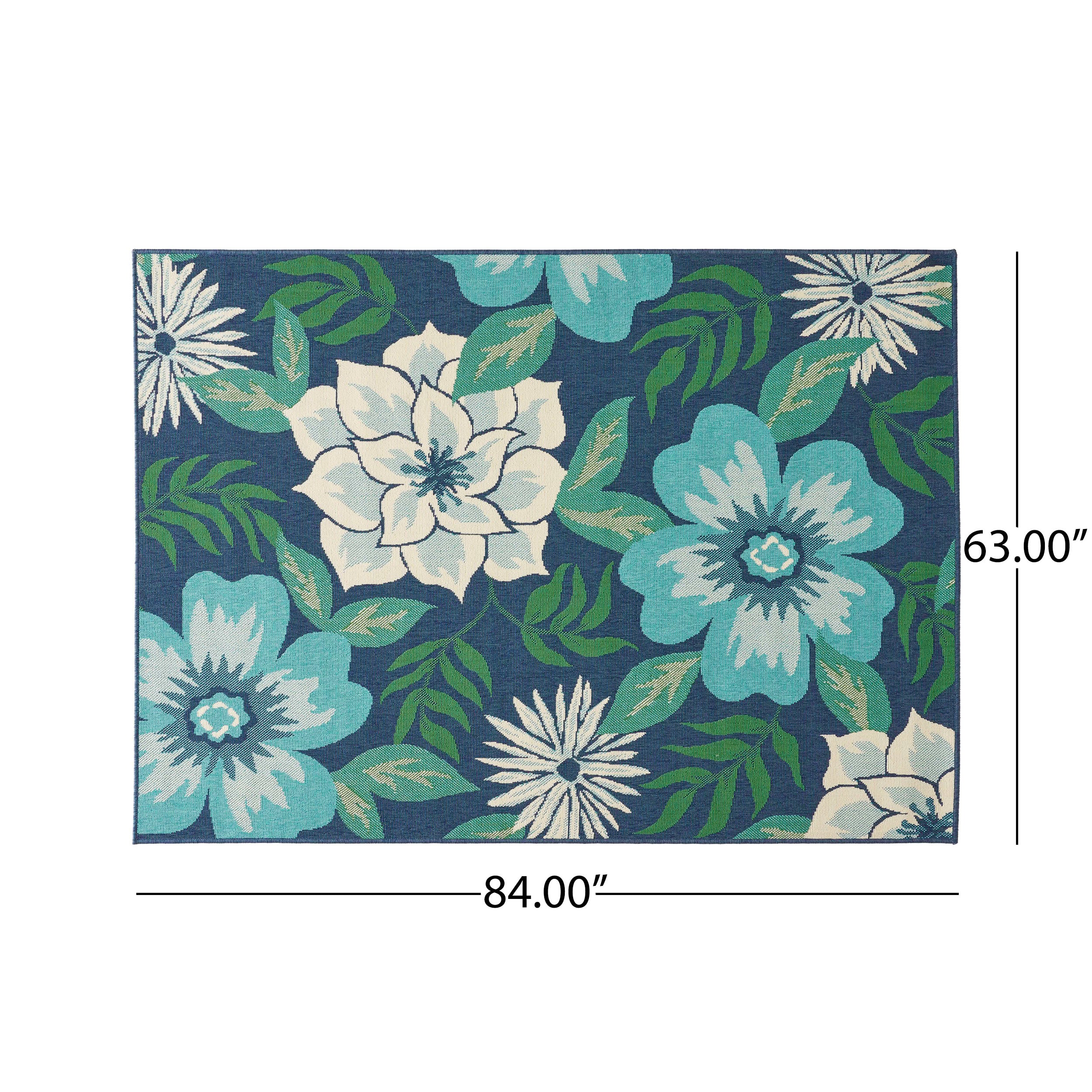 Truda Outdoor Floral Area Rug, Blue and Green