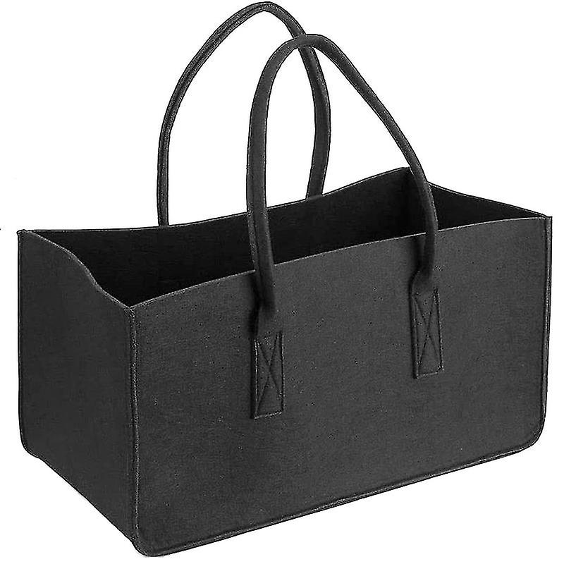 Fireplace Wood Felt Bag Basket Rack Firewood Pocket，felt Foldable Firewood Holder Basket Black