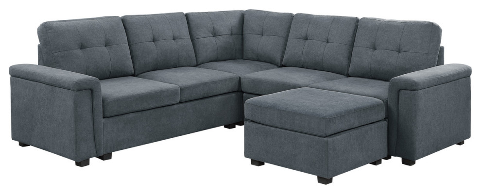 Isla Gray Woven Fabric 6 Seater Sectional Sofa With Ottoman   Transitional   Sectional Sofas   by Lilola Home  Houzz