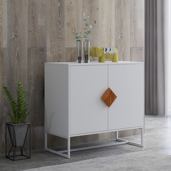 White Accent Storage Cabinet Sideboardwith 2 Doors