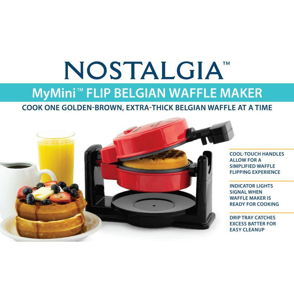 Nostalgia 520 W Single Waffle Red MyMini Belgian Waffle Maker MFLPWF5RD