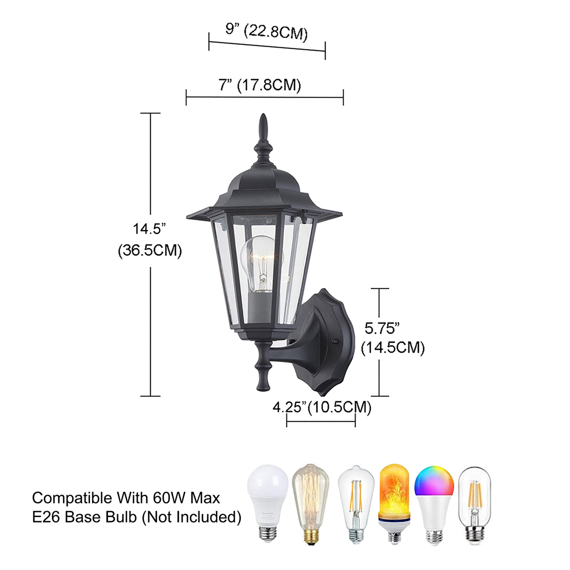 1-Light Matte Black Porch Light Fixture Wall Mounted Outdoor Lighting Wall Sconce with Clear Glass and Base E26 Hukoro