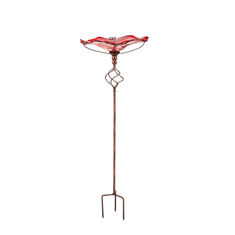 Evergreen Red Swirl Glass Birdbath with Garden Stake 2GB7022ECM