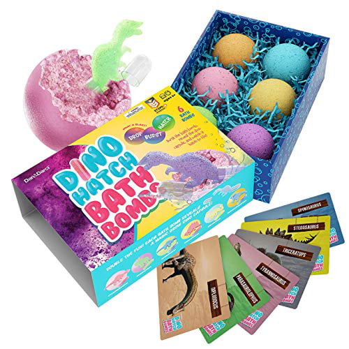 Dino Hatch Bath Bombs for Kids with Surprise Dino Capsule Inside - Dinosaur in Each Fizzy - with Learning Cards - Kids Bath Bombs and Toys Inside - Toy Filled - Christmas Gifts for Girls and Boys