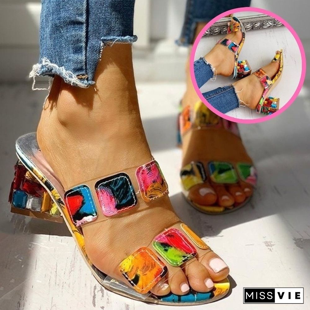 Sandals Women Square Heels Summer Sandals Peep Toe Ladies Multi Colors Wedge Shoes Sandalias De Verano Para Mujer