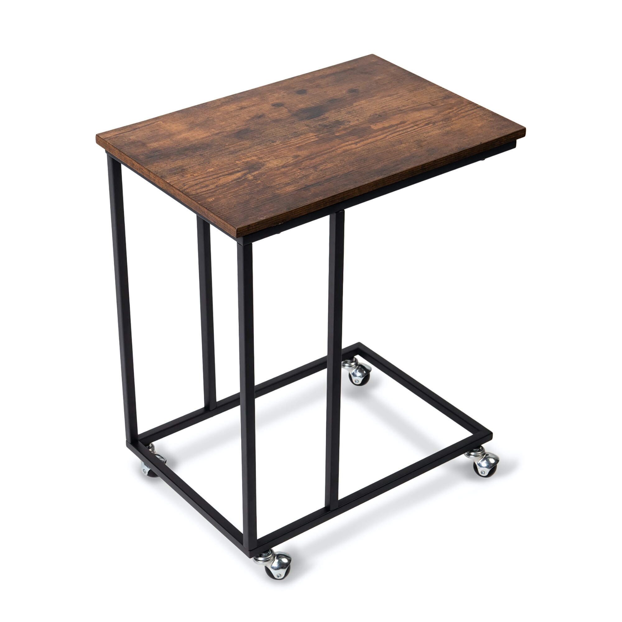 Industrial C-Shape End Table w/ Casters