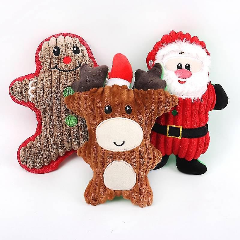 Plush Squeaky Toy For Dog Christmas Bite Squeak Jeux Pour Chien Molar Cute Santa Claus Elk Gingerbread And Soft Bite-resistant