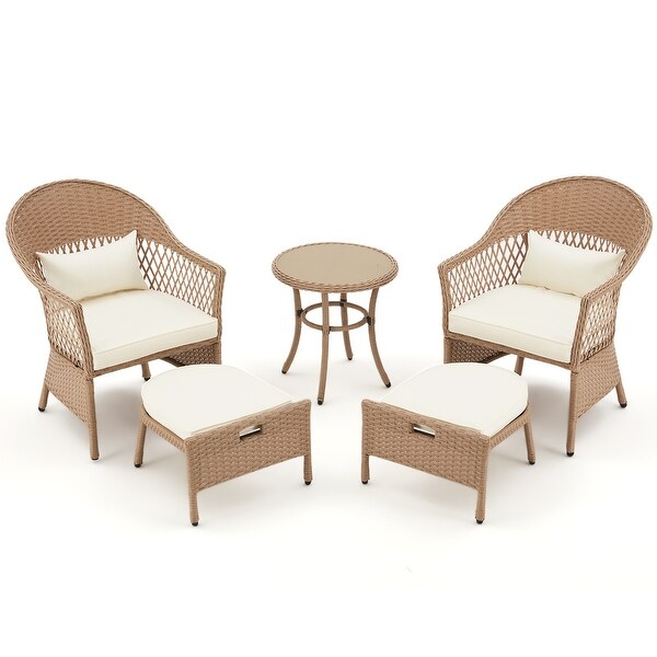 AVAWING 5 Pieces Patio Furniture Set Outdoor Rattan Chairs Wicker Conversation Bistro Set