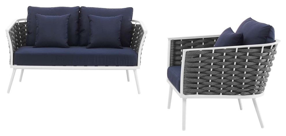 Stance 2 Piece Outdoor Patio Aluminum Sectional Sofa Set   Midcentury   Outdoor Sofas   by PARMA HOME  Houzz