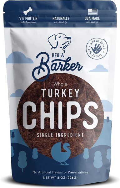 Beg and Barker Whole Turkey Chips All Natural Single Ingredient Dog Treats， 8-oz bag