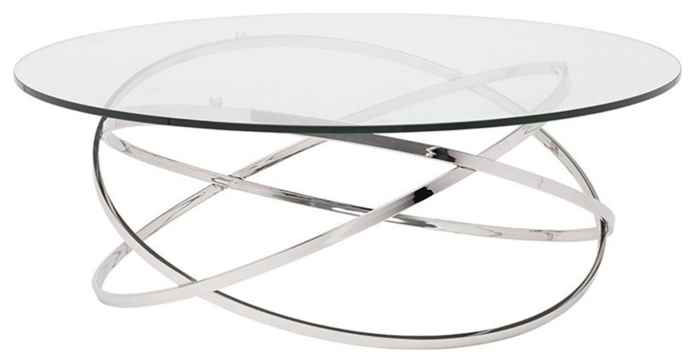 Nuevo Corel Round Glass Top Metal Coffee Table in Silver   Contemporary   Coffee Tables   by Homesquare  Houzz