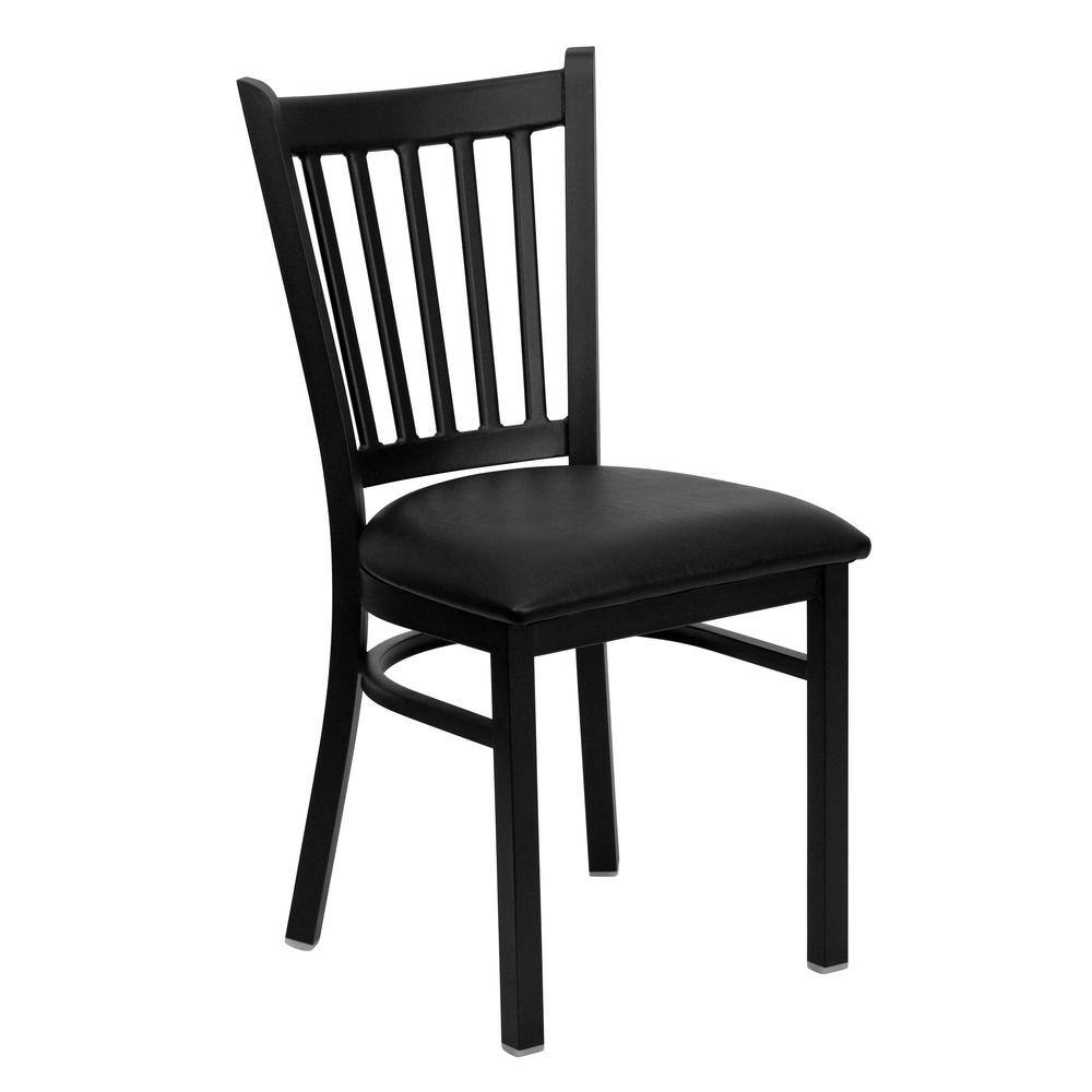 Flash Furniture Hercules Series Black Vertical Back Metal Restaurant Chair with Black Vinyl Seat XUDG6Q2BVRTBLKV