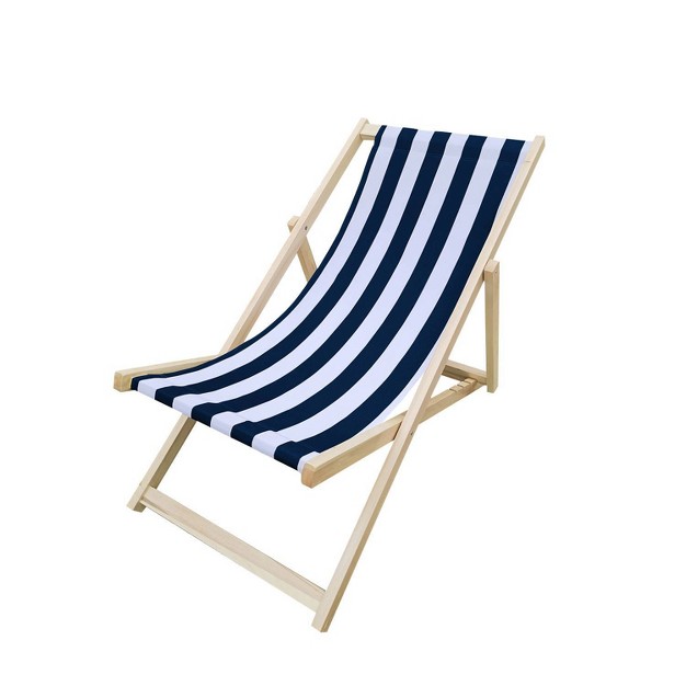 Striped Wood Sling Chair Natural blue Wellfor