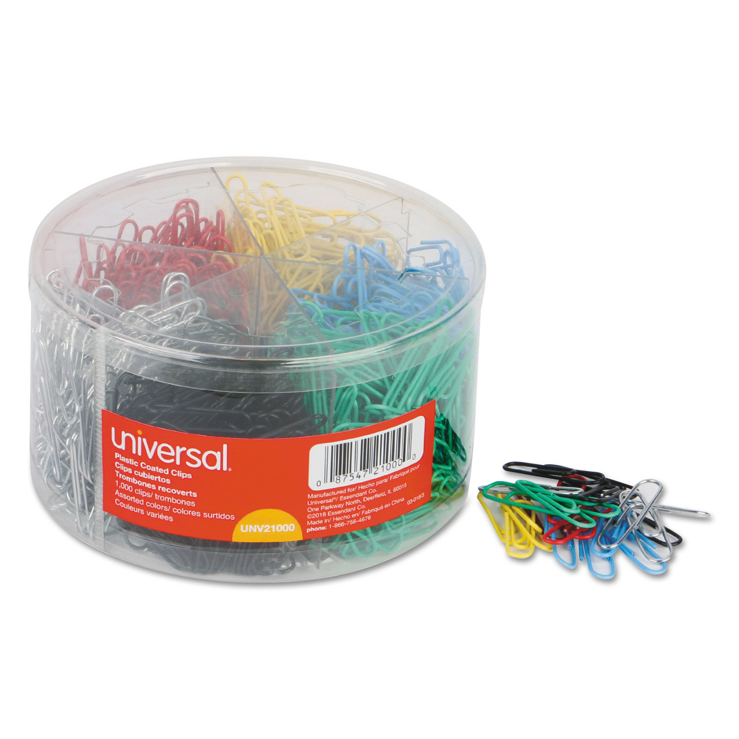 Plastic-Coated Paper Clips with Six-Compartment Organizer Tub by Universalandreg; UNV21000