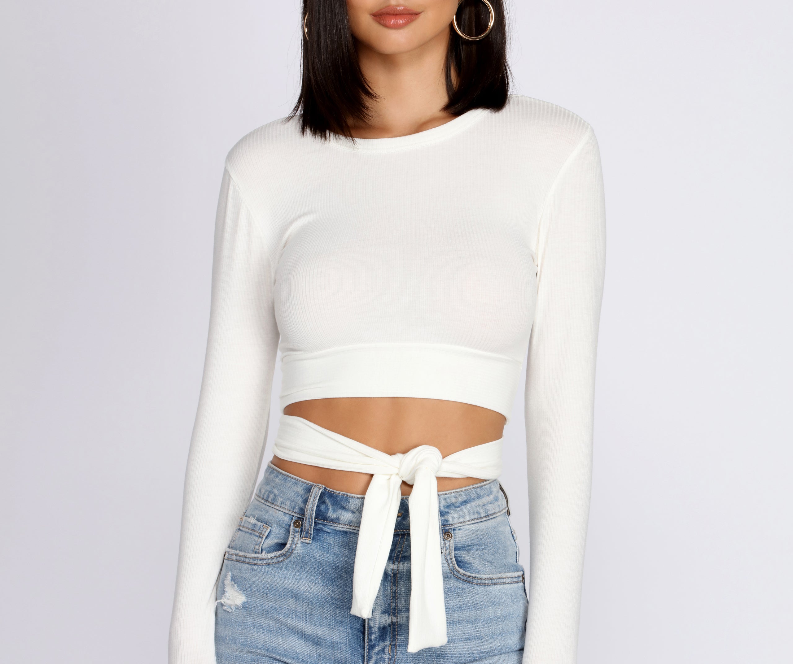 Wrap Waist Ribbed Crop Top