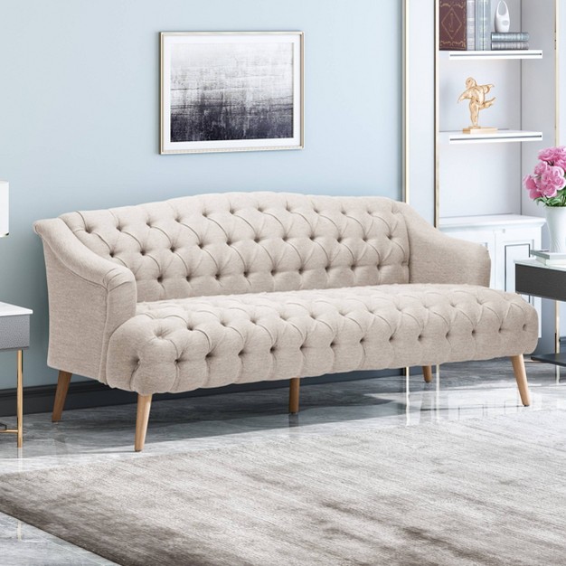 Adelia Contemporary Tufted Sofa Beige Christopher Knight Home