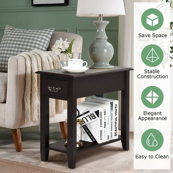 2 Tier End Bedside Sofa Side Table Narrow Nightstand - 24