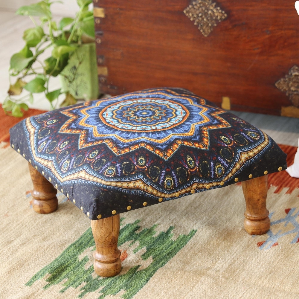 Novica Handmade Floral Ignite Upholstered Ottoman Foot Stool