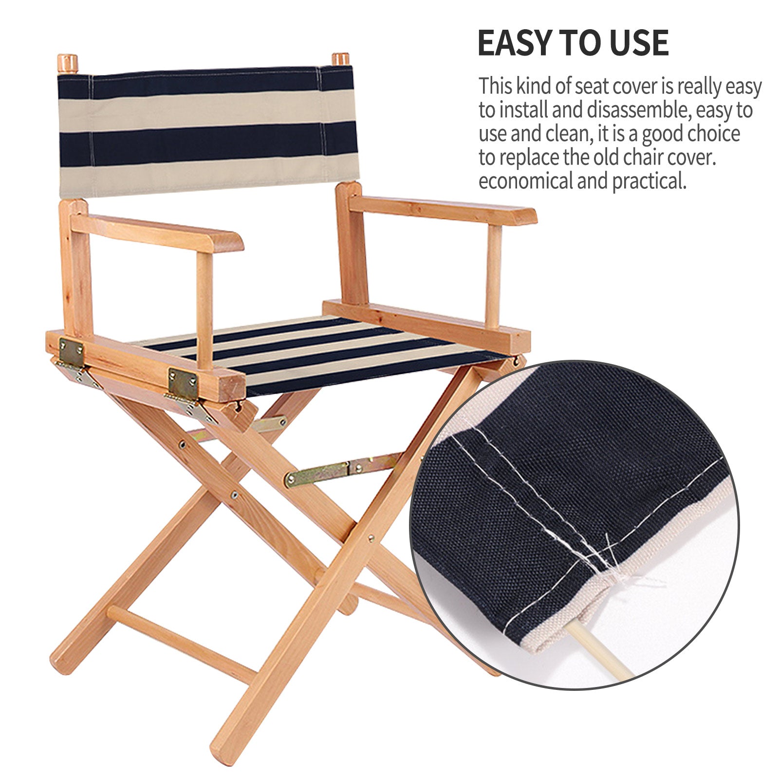 Reusable Director Chair Cover Kit for Directors Chairs， Movie Chair Replacement Canvas Seat and Back Canvas Cloth Cover， 1 Set