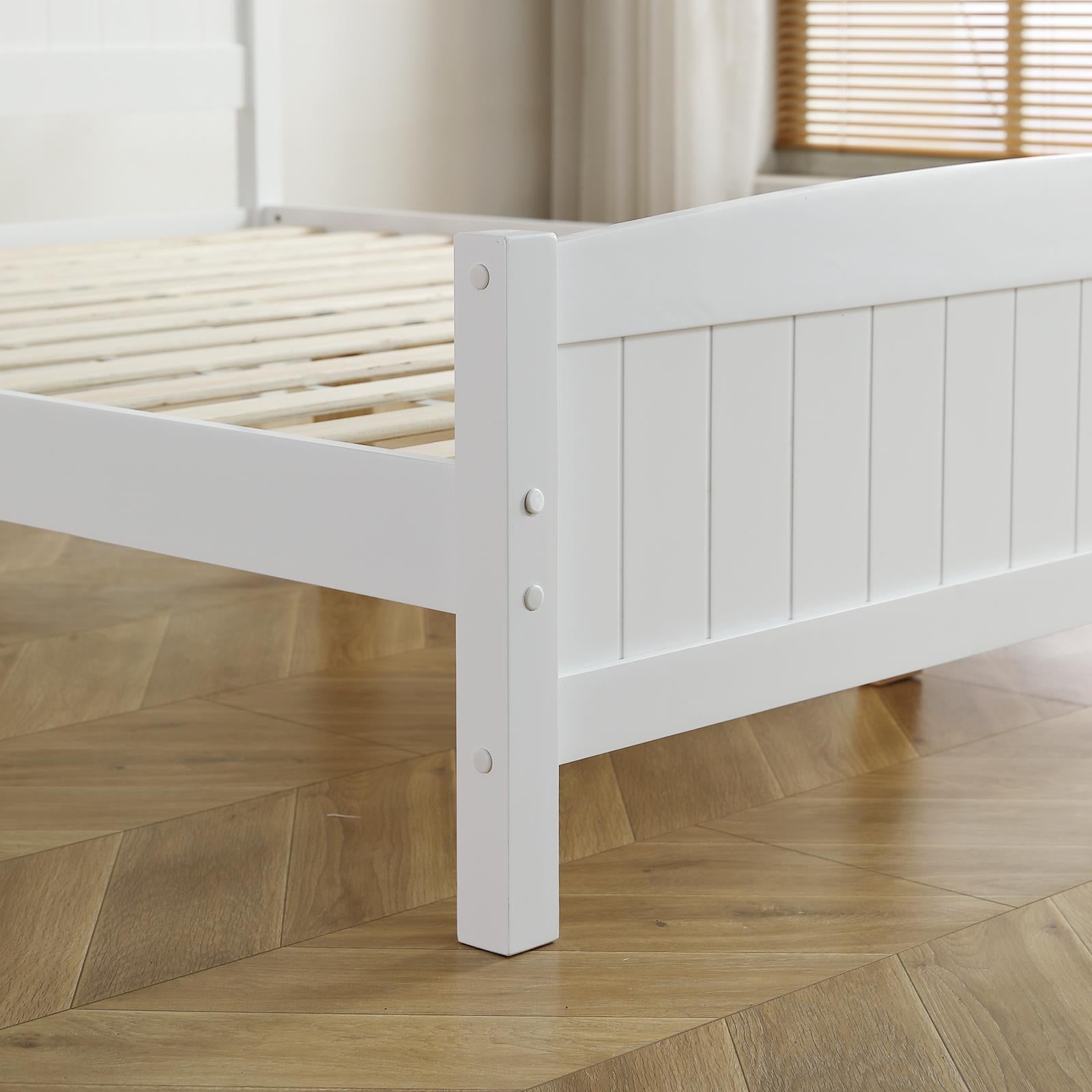 Zimtown Queen Bed Frame,Solid Pine Wood Kids Twin Platform Bed Frame, Bedroom Queen Bed with Headboard for Adults, White