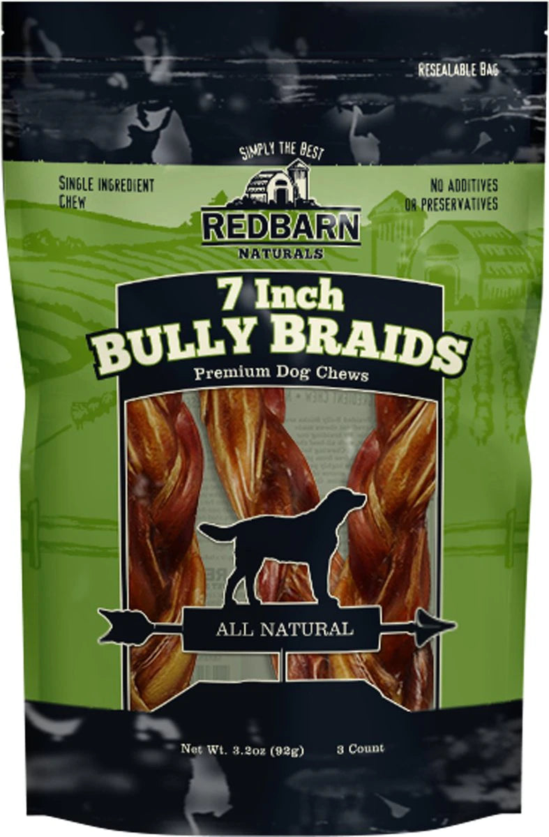 Redbarn Naturals Braided Bully Sticks 7 Dog Treats， 3 count;