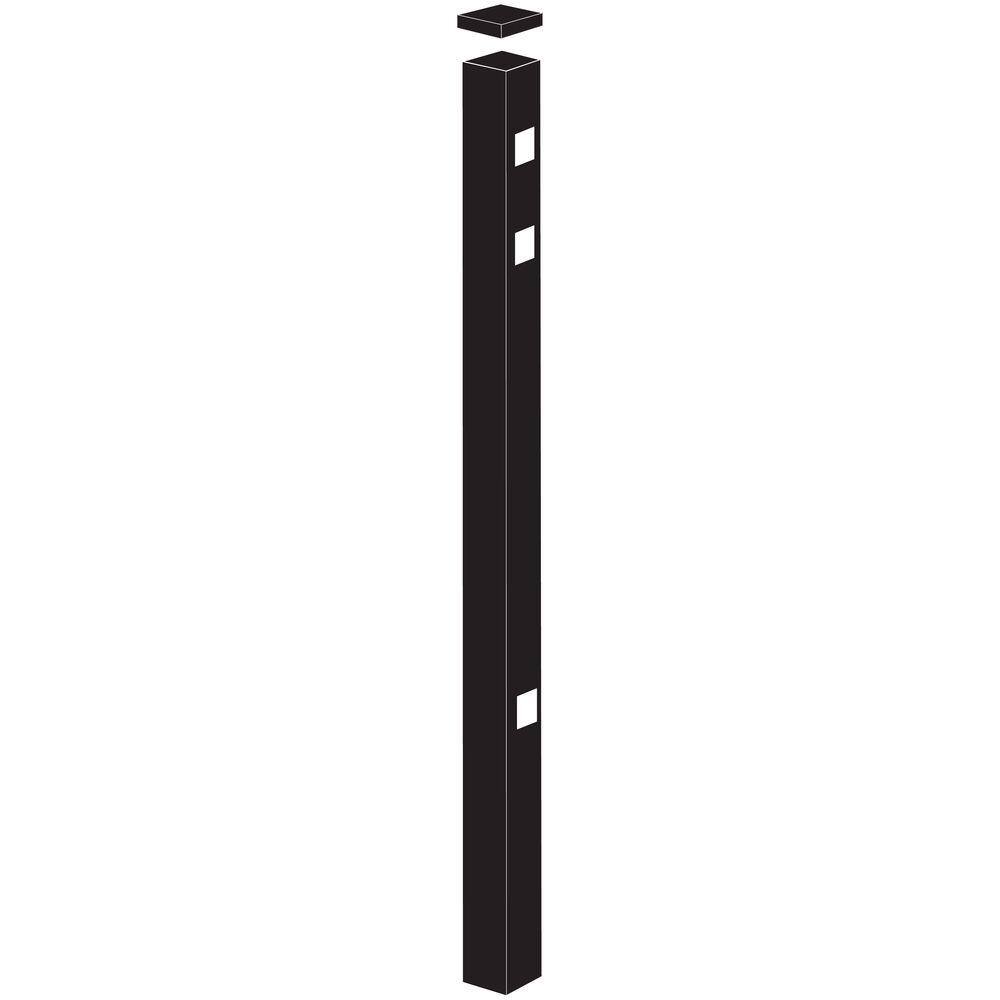 Barrette Outdoor Living Natural Reflections 2 in. x 2 in. x 4-78 ft. Black Standard-Duty Aluminum Fence End Post 73009104