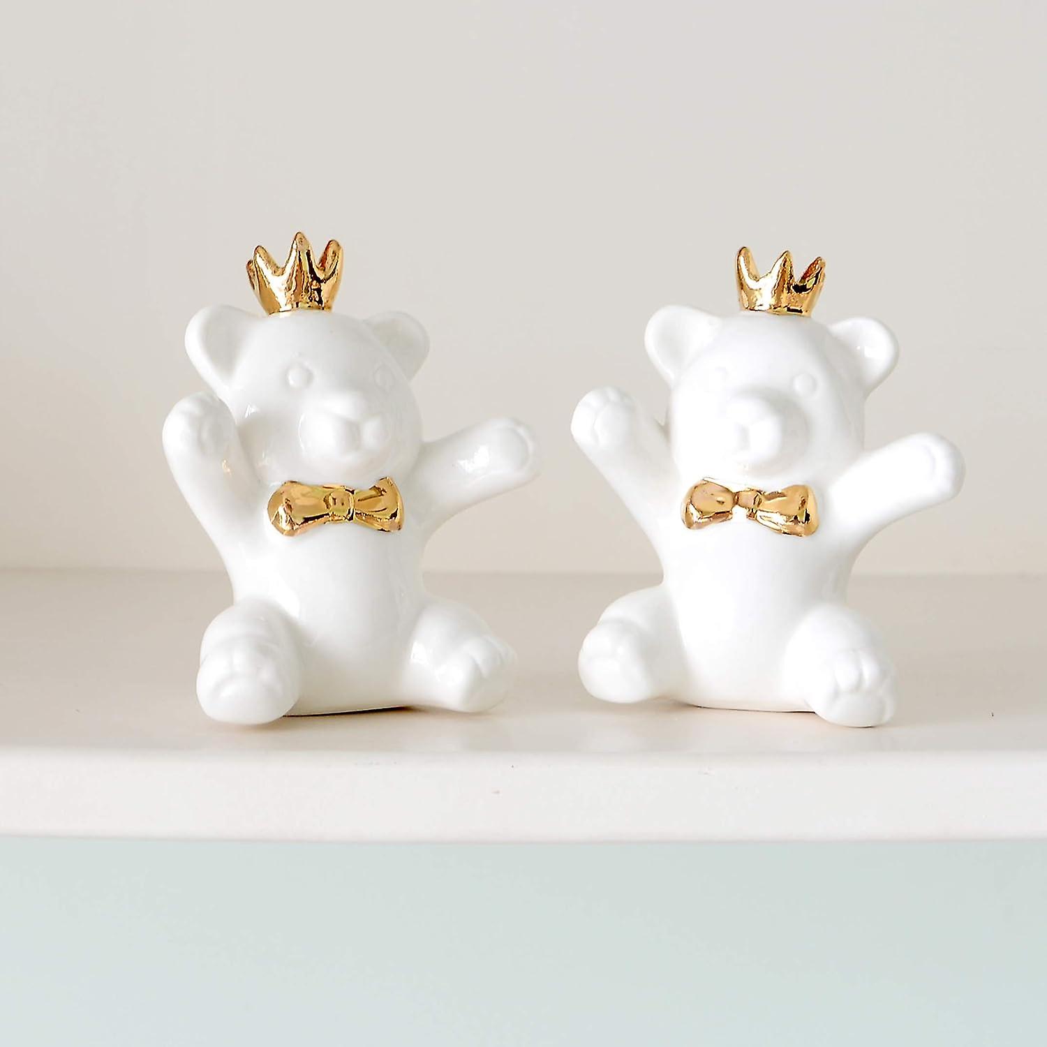 White Home Decor Bear Statues，1 Pair， Small Decorative Accents For Shelves， Livingroom And Bedroom