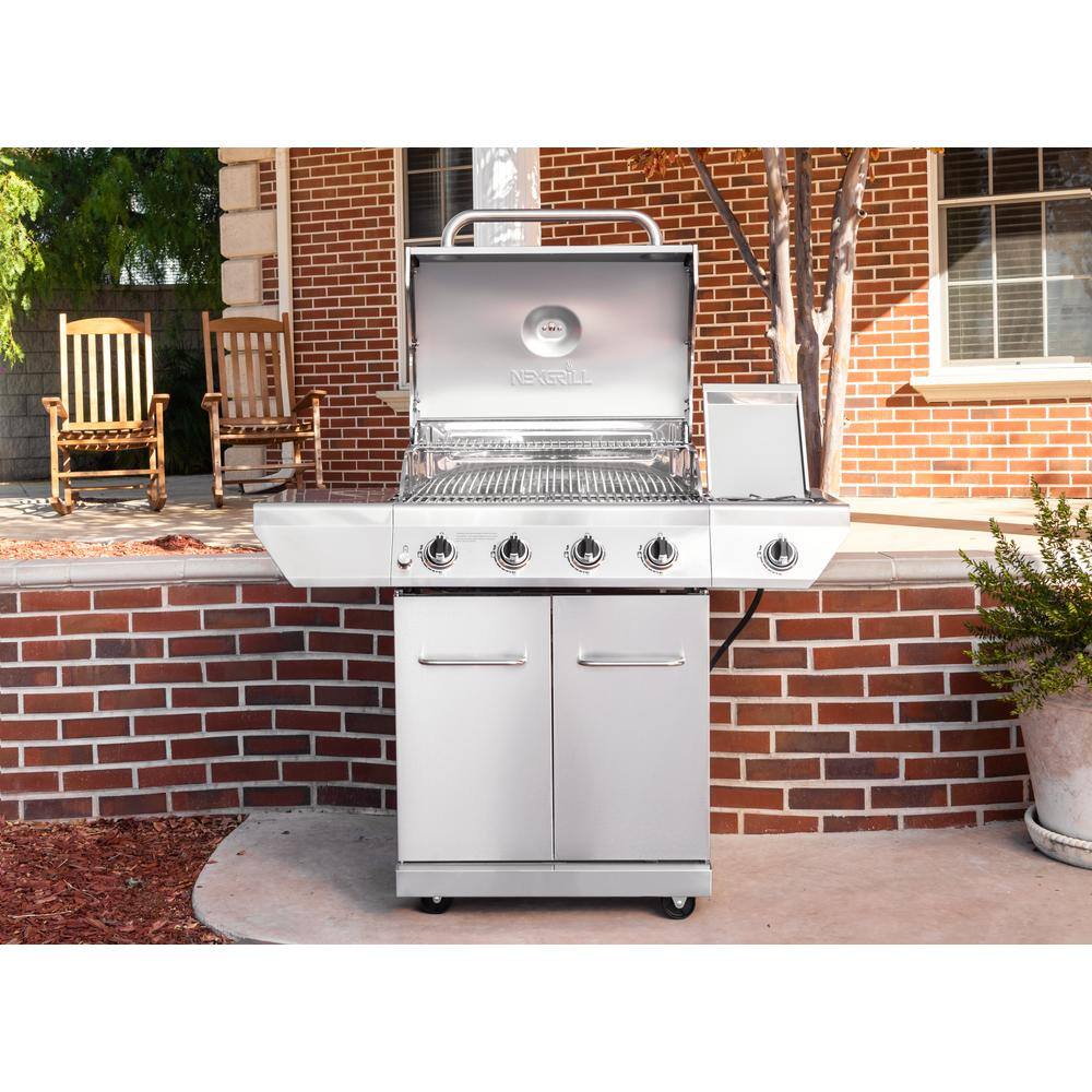 Nexgrill 720-0830X 4-Burner Propane Gas Grill in Stainless Steel with Side Burner