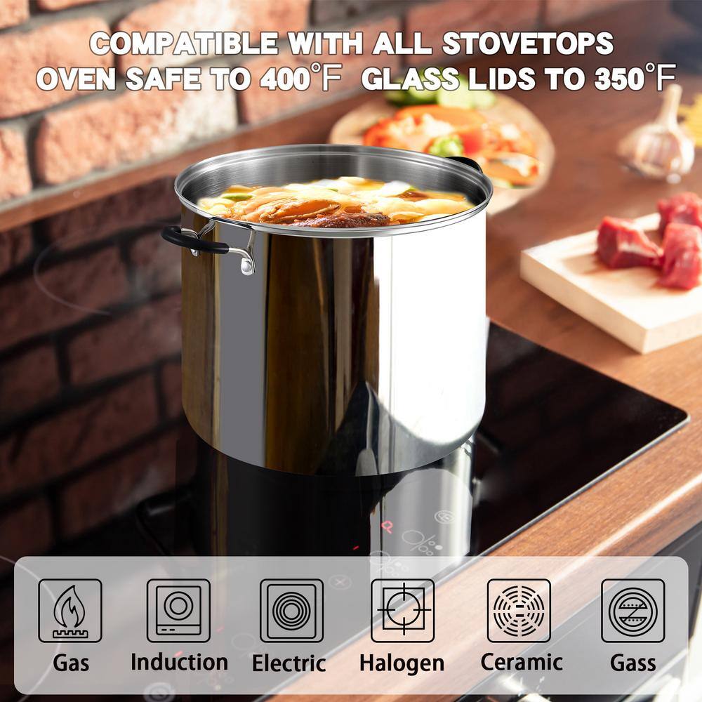 Cook N Home 8 qt. Stainless Steel Stock Pot in Black and Stainless Steel with Glass Lid 02440