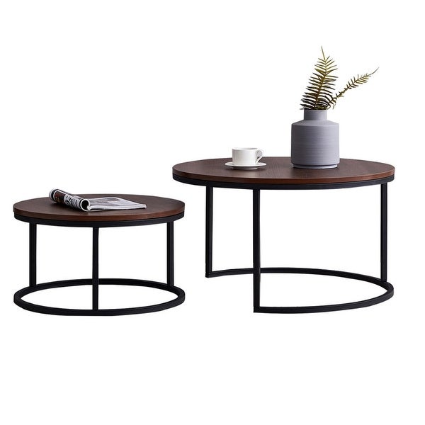 Modern Nesting coffee table， metal frame with walnut top