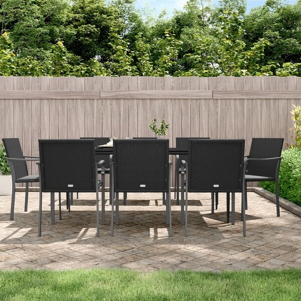 vidaXL Patio Dining Set Table and Chair with Cushions Poly Rattan and Steel