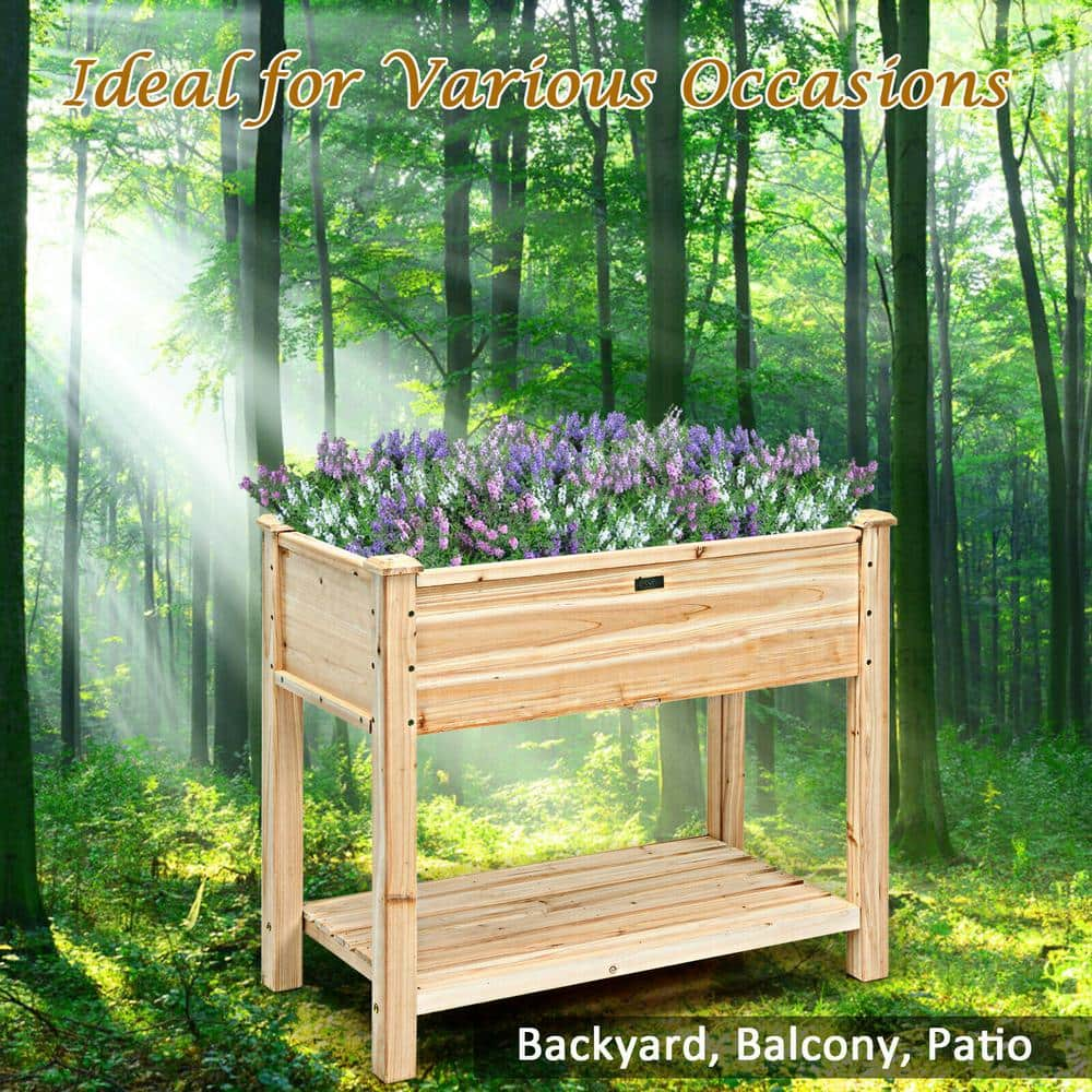 HONEY JOY 34 in. x 18 in. x 30 in. Natural Wood Raised Garden Bed Elevated Planter Box Stand for Vegetable Flower TOPB004020