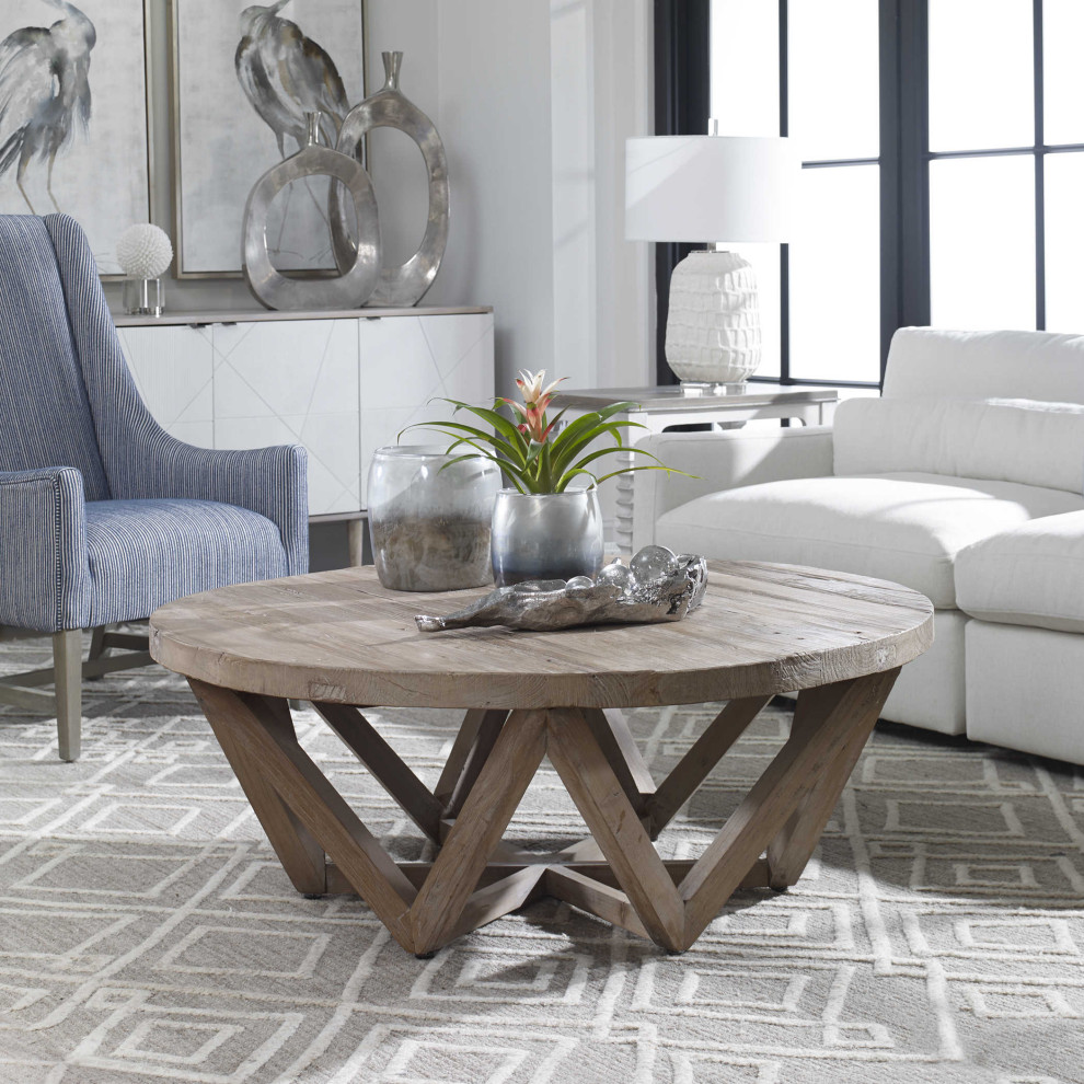 Luxe Rustic Geometric Reclaimed Wood  Coffee Table Round Zig Zag Open Triangle   Rustic   Coffee Tables   by My Swanky Home  Houzz