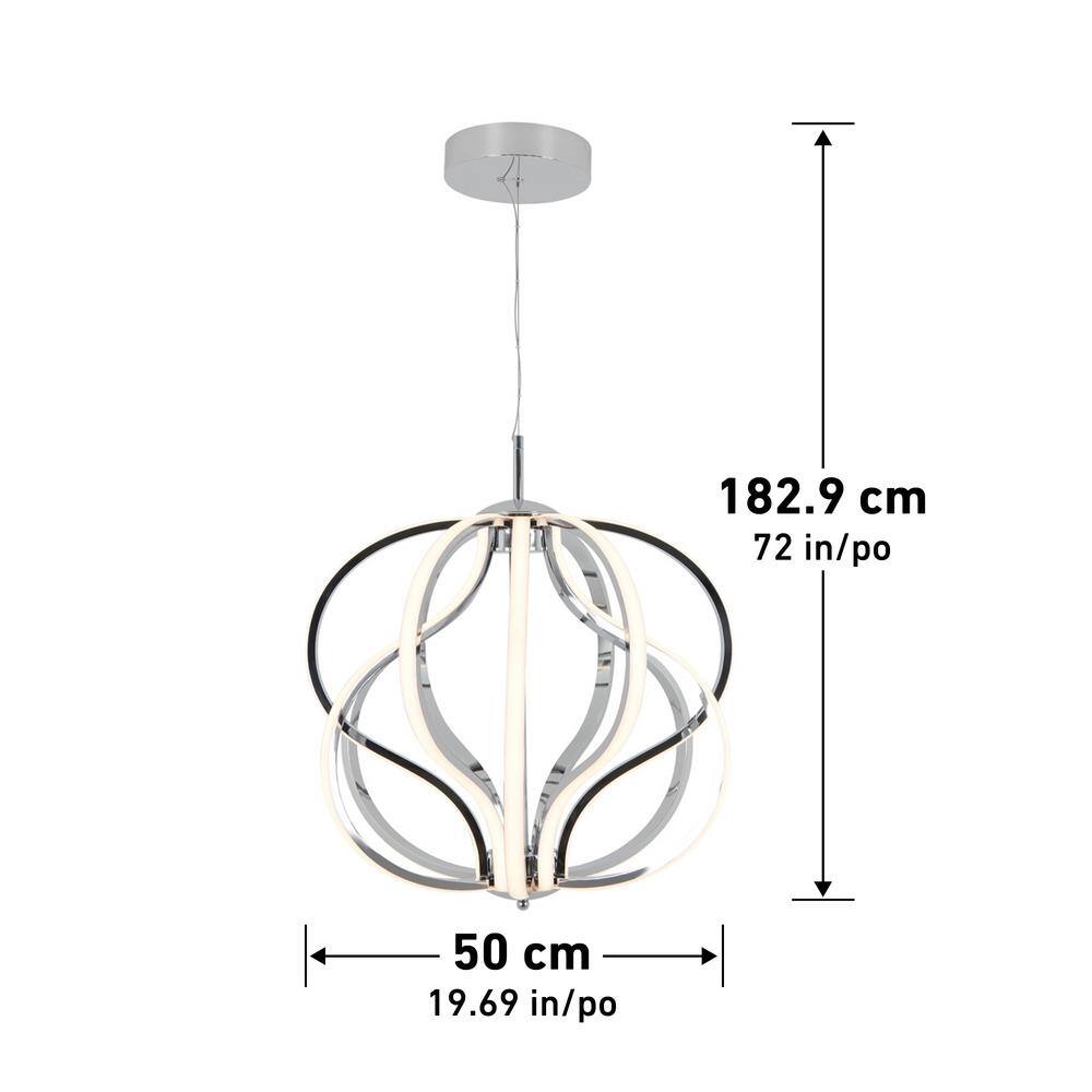 Artika Meridian 30-Watt Integrated LED Chrome Modern Hanging Pendant Chandelier Light Fixture for Dining Room or Kitchen Island PDT-MD-HD