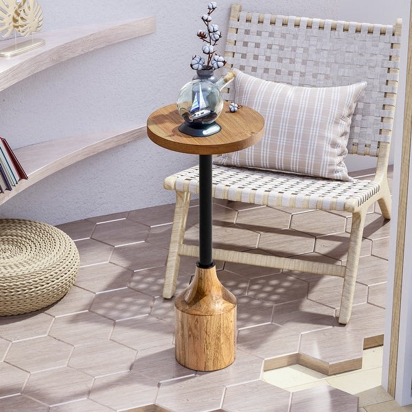 COZAYH Farmhouse Pedestal End table， Rustic Wood Drink Table with Base， Round Martini Table for Small Space Living Room