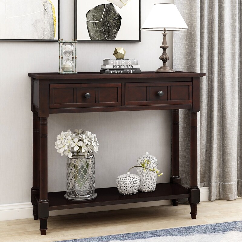 Traditional Daisy Series Console Table with 2 Drawers and Bottom Shelf