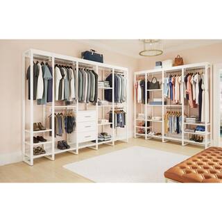 CLOSETS By LIBERTY 108 in. W White Adjustable Wood Closet System with 13-Shelves 6-Rods and 3-Drawers HS47567-RW-09