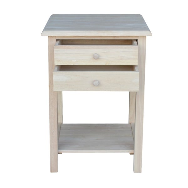 Square Solid Parawood Unfinished 2-drawer Lamp Table