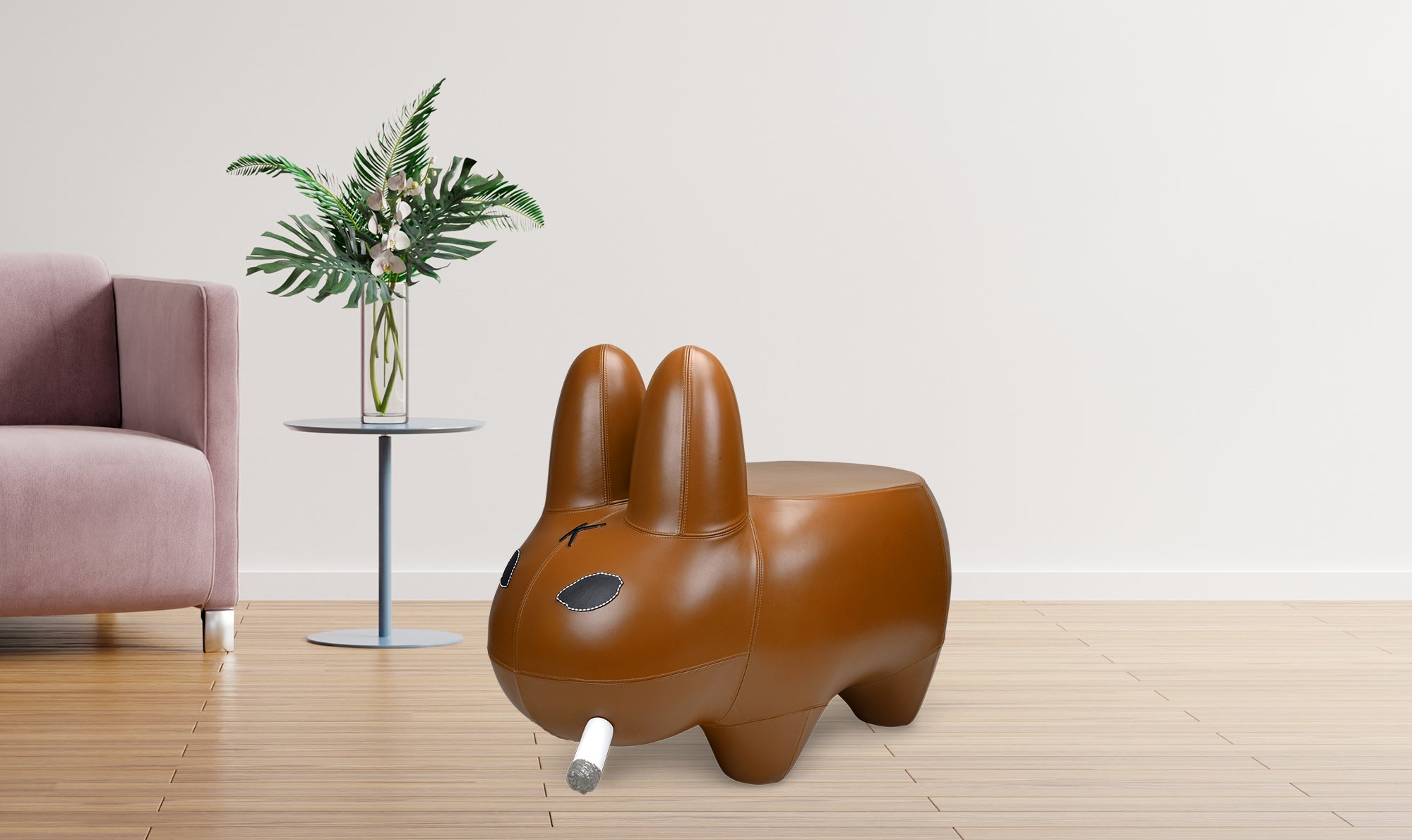 Kidrobot Art Giant Leather Smorkin' Labbit Stool by Frank Kozik - Brown Edition (PRE-ORDER)