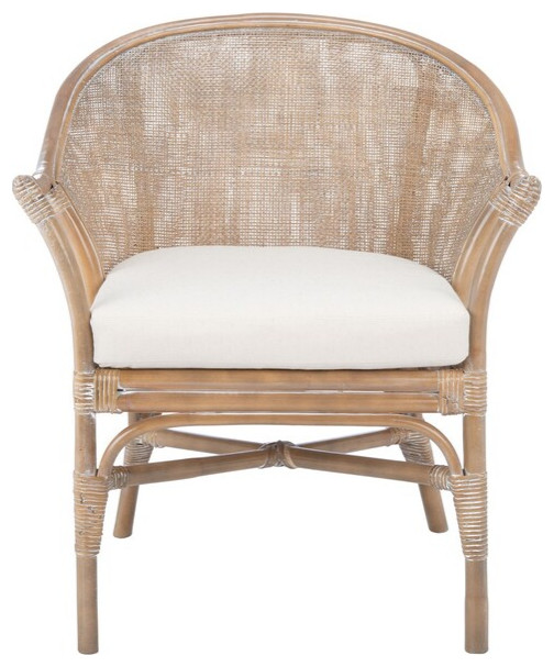 Stella Rattan Accent Chair With Cushion Grey Whitewash/ White   Tropical   Armchairs And Accent Chairs   by Peachtree Fine Furniture  Houzz