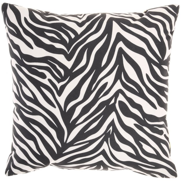 Reversible Indoor outdoor Rose And Zebra Print Throw Pillow Black white Mina Victory